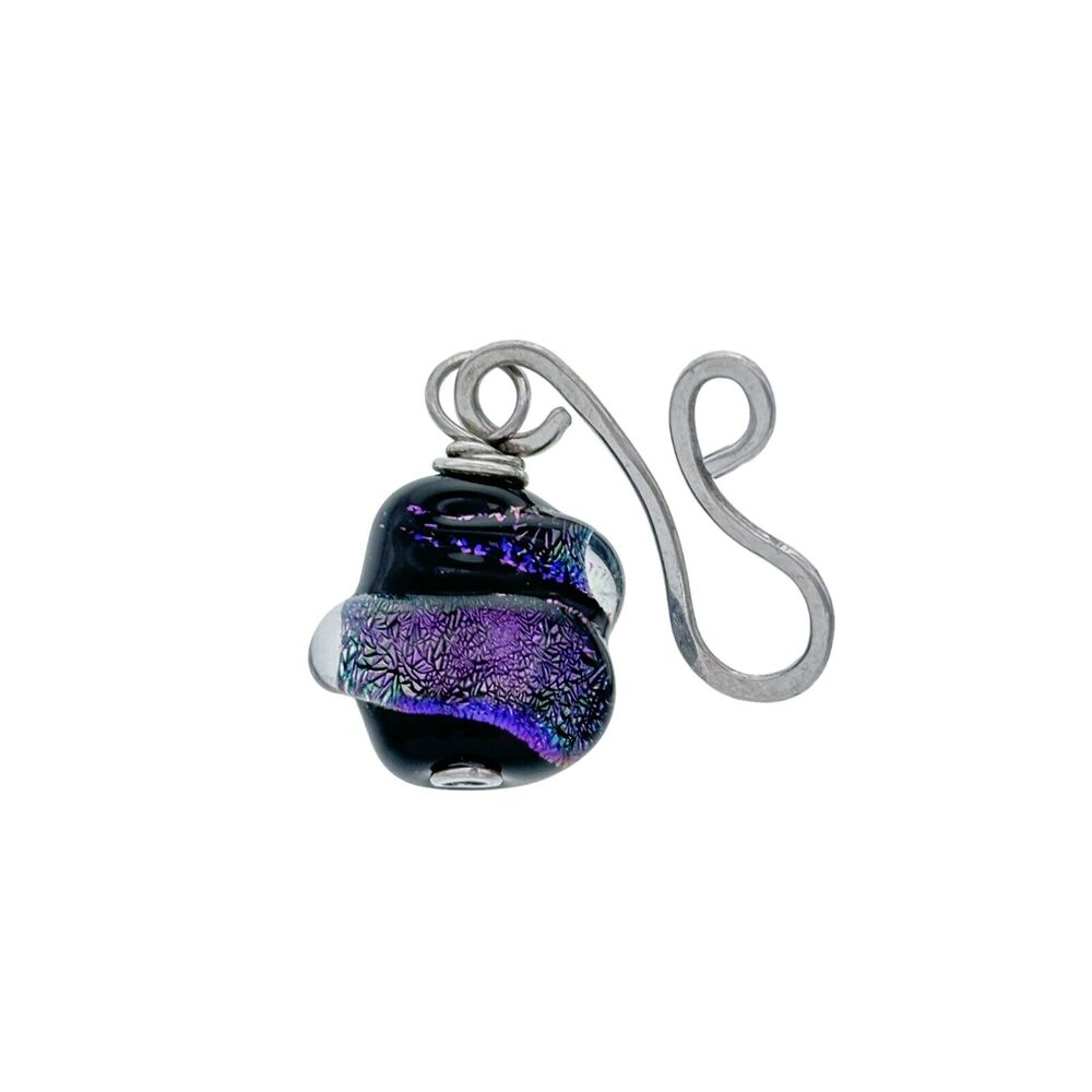 Vintage Silver Tone Abstract Dichroic Glass Pendant